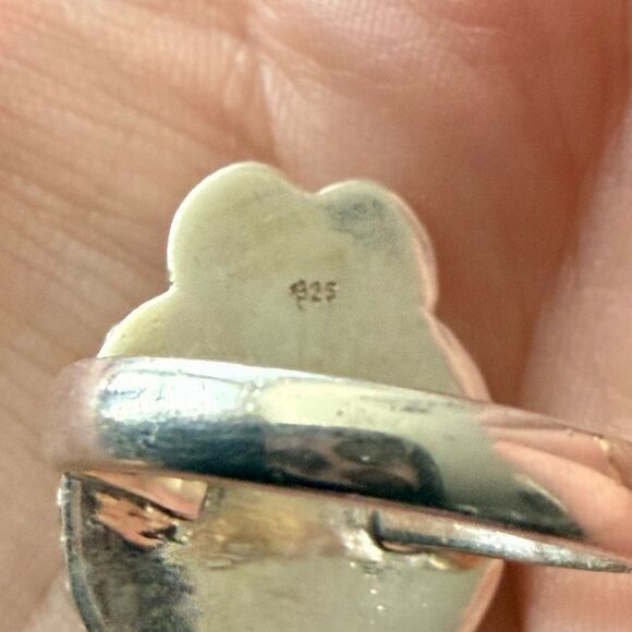 Southwestern Silver Statement Ring with Aurora Opal Gemstone & Leaf Detail Sz 7 - Picture 4 of 5